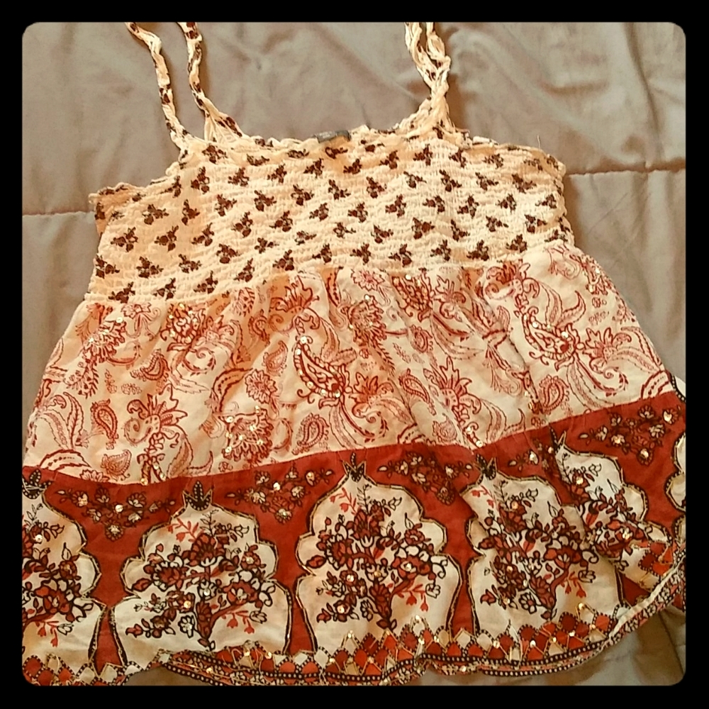 Beaded spaghetti strap flowy shirt